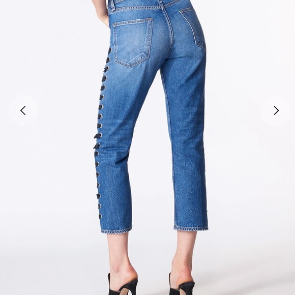 Veronica Beard Ines Girlfriend Style Lace Up Jeans - Picture 2 of 12